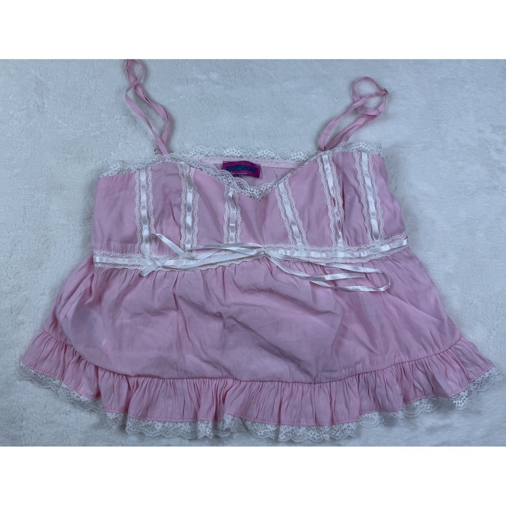 Edikted Pink Lace Babydoll Cami Top Coquette Ruffle Hem Estimated XS
